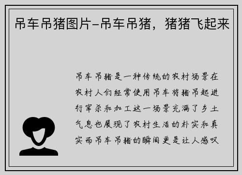 吊车吊猪图片-吊车吊猪,猪猪飞起来 吊车吊猪图片-吊车吊猪,猪猪飞起来