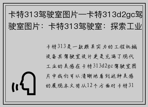 卡特313驾驶室图片—卡特313d2gc驾驶室图片:卡特313驾驶室:探索工业之美 卡特313驾驶室图片—卡特313d2gc驾驶室图片:卡特313驾驶室:探索工业之美